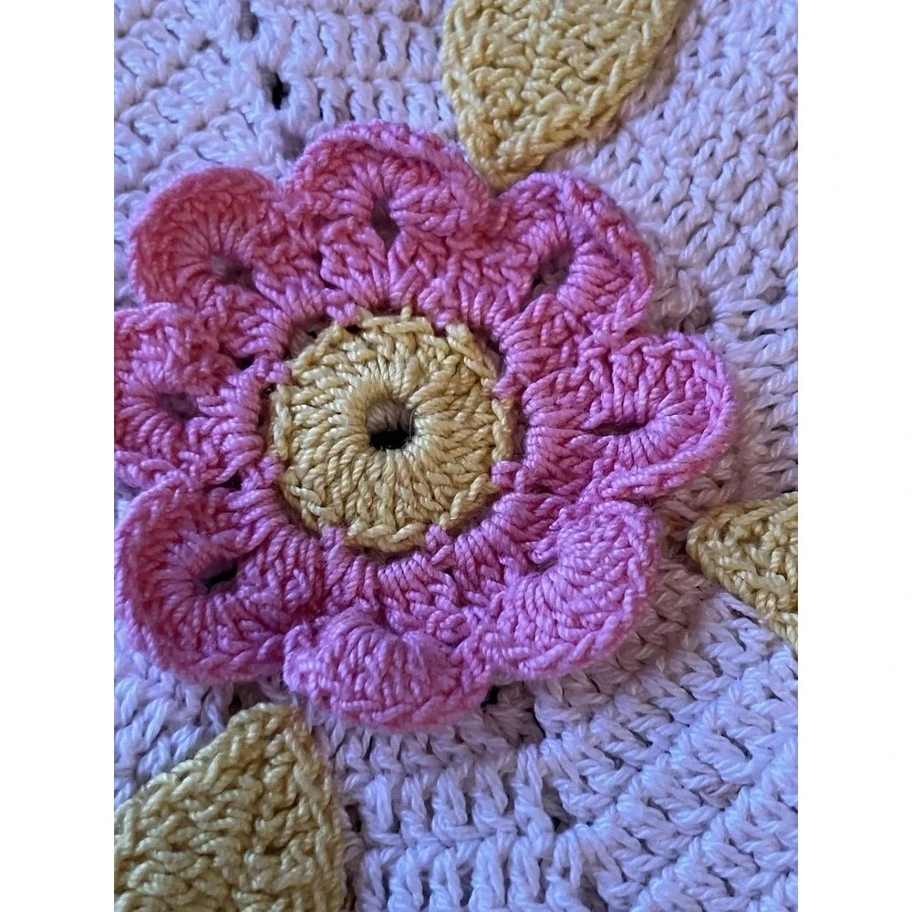 Set of 2 Crochet Hot Pads Trivets Floral Handmade Farmhouse Kitchen Decor